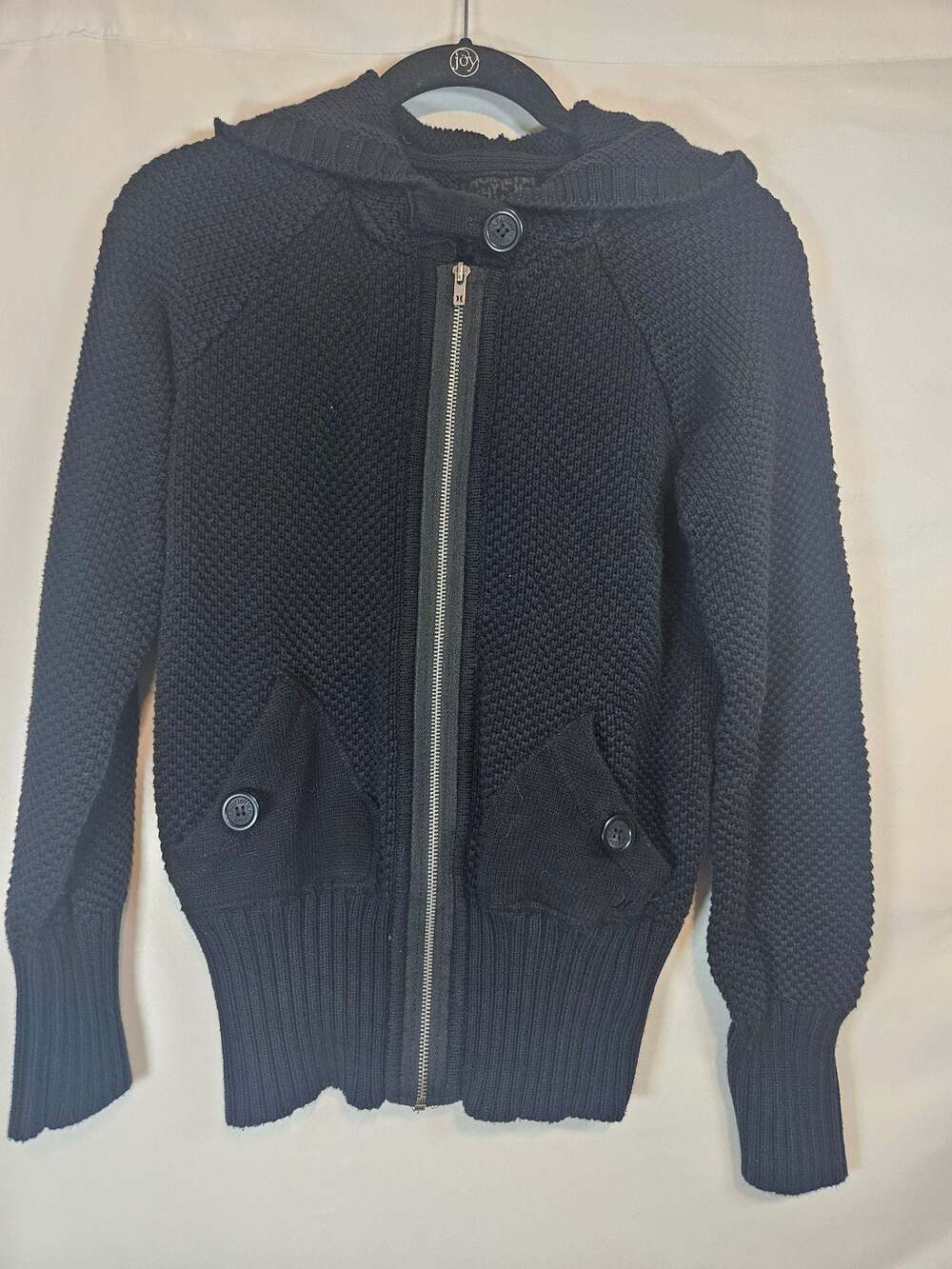 Hurley Black Full Zip Knit Hoodie Sweater with Front Pockets Size Large